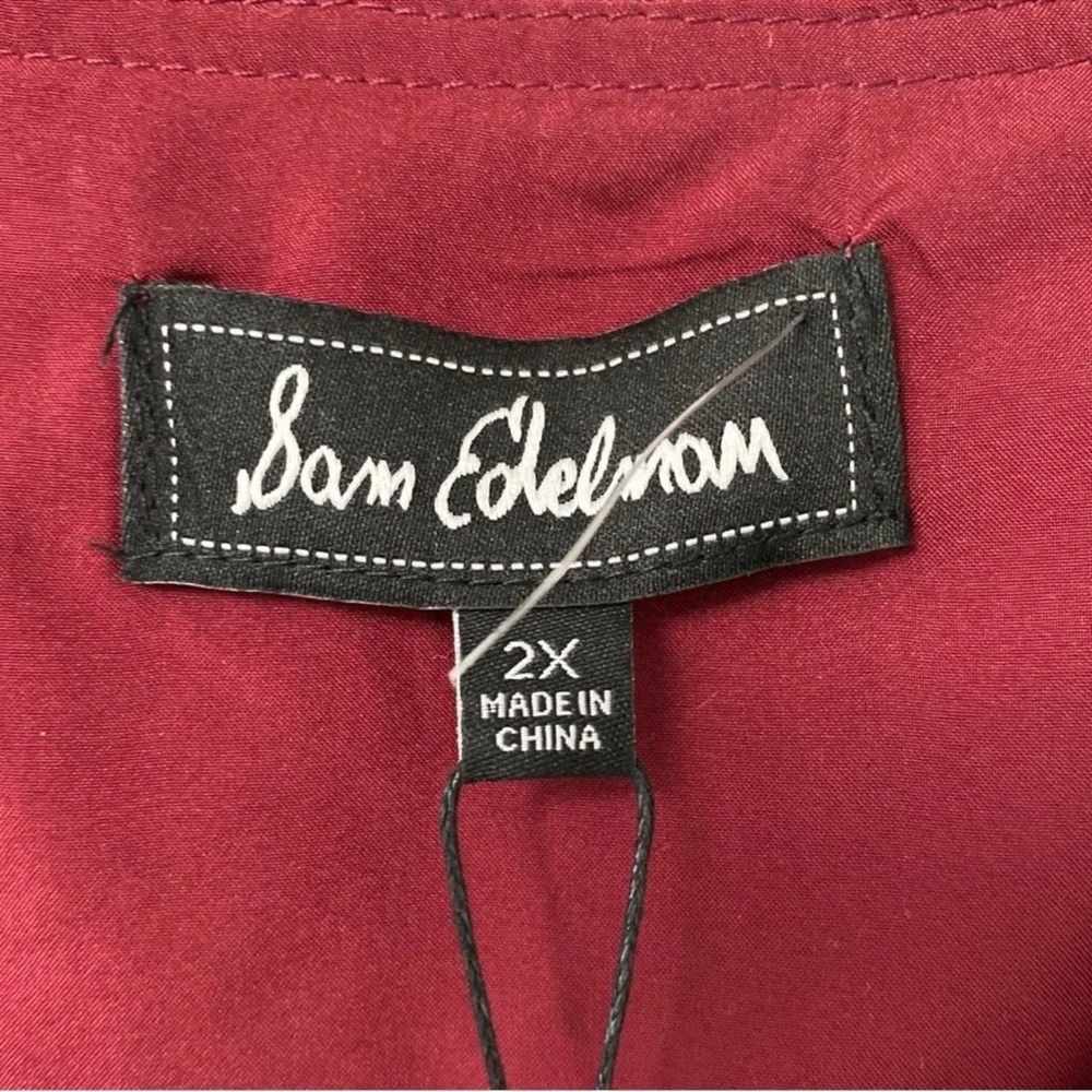 SAM EDELMAN SMOCKED LONG SLEEVE BURGUNDY A LINE DRESS - Picture 2 of 10